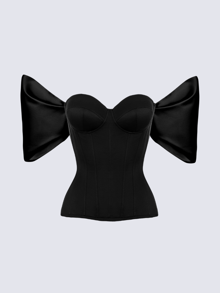 Precious Closet Black Off-Shoulder Puff Sleeve Corset Top