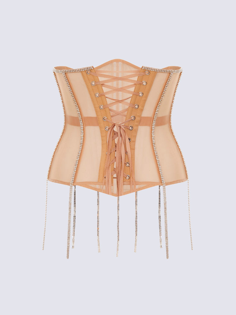 Precious Closet Cape Rhinestone Fringe Waist Corset Belt