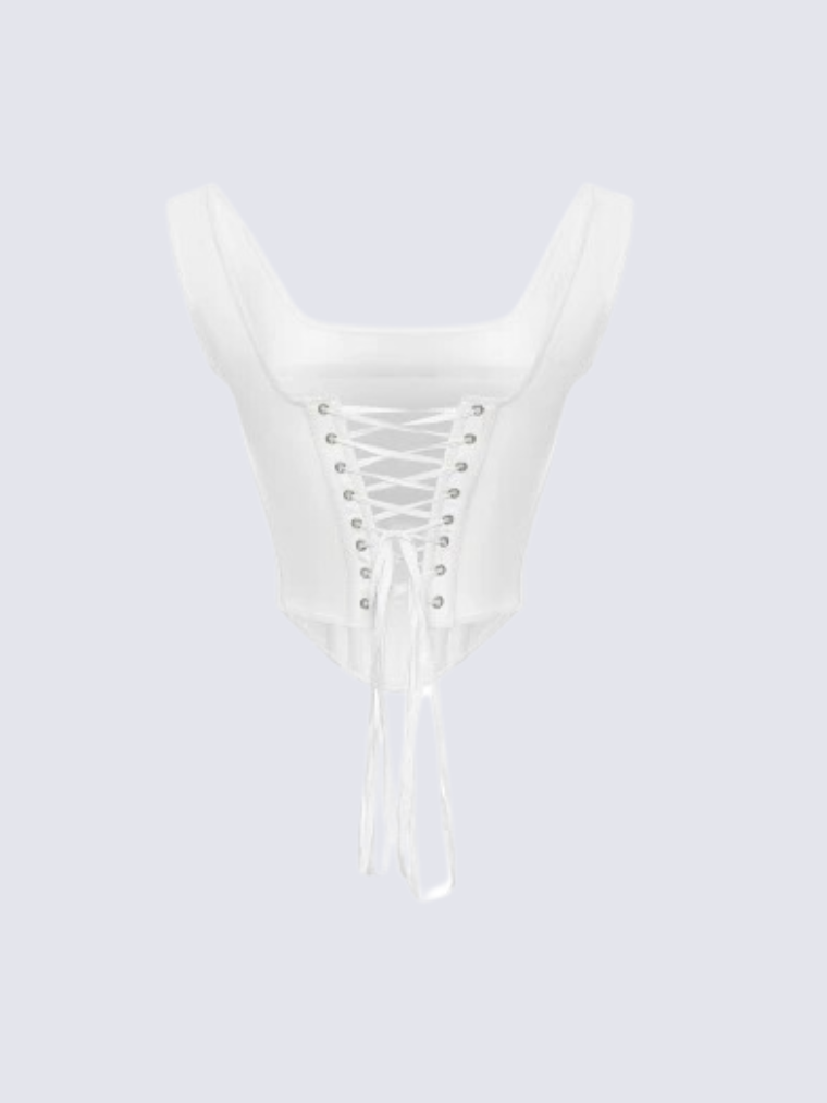 Precious Closet White T Form Mesh Boned Corset Top