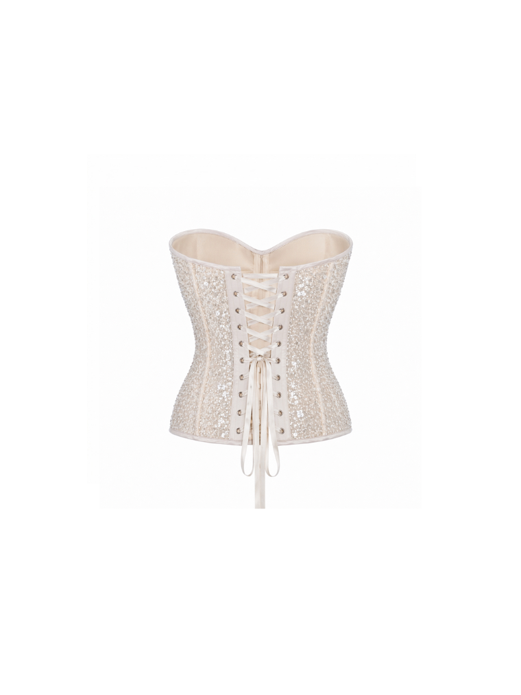 Precious Closet Ivory Sheer Lace Strapless Boned Corset Bustier