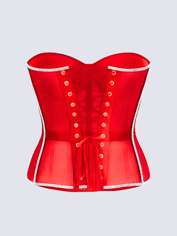 Precious Closet Red Crystal Embellished Sheer Corset Bra Top