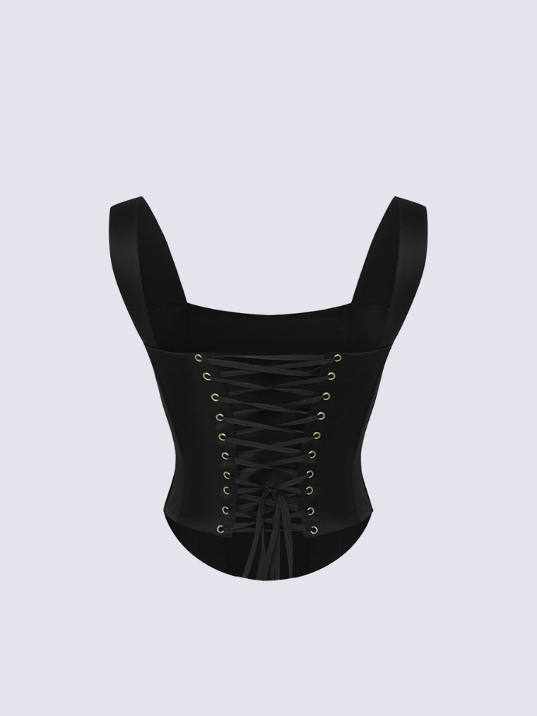 Precious Closet Black Satin Off Shoulder Bustier Corset