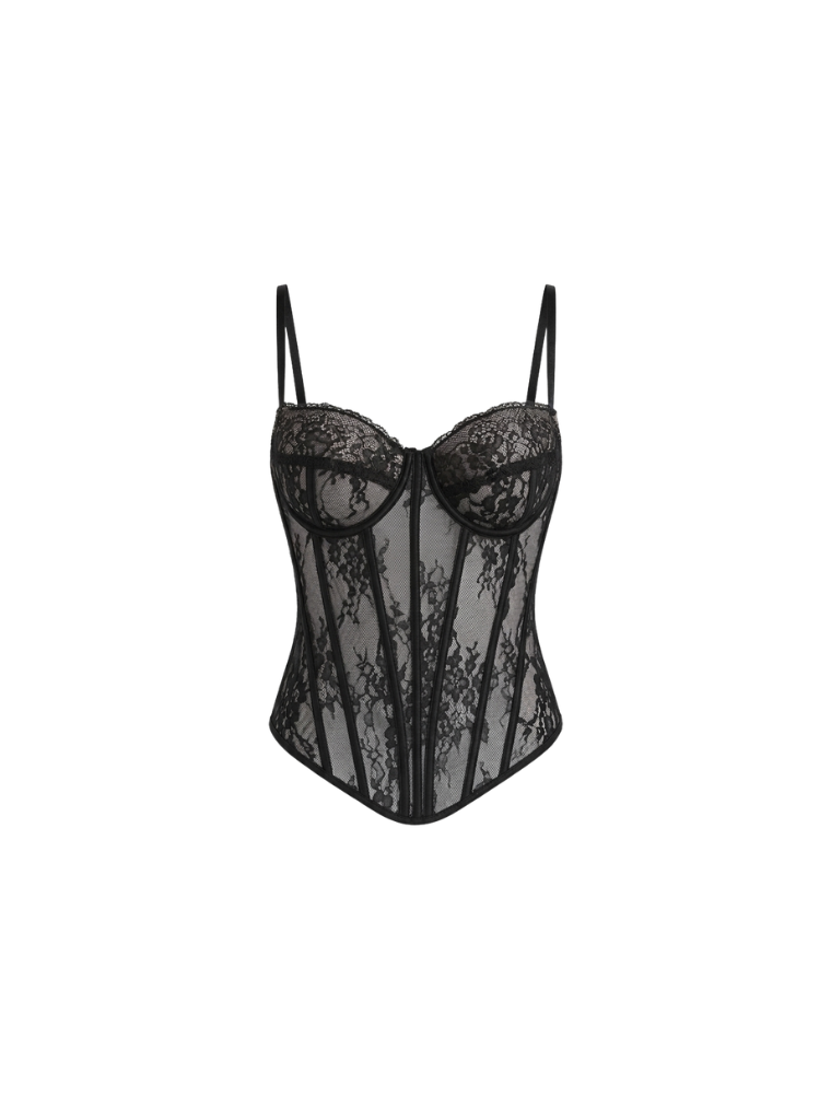 Precious Closet Black Sheer Lace Corset Top
