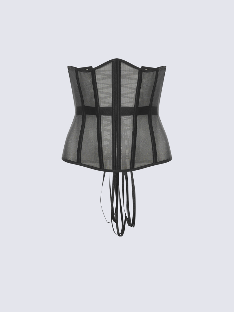 Precious Closet Black Mesh Lace-Up Underbust Corset Belt
