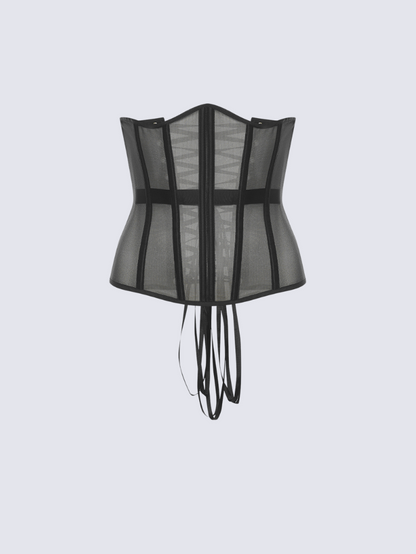 Precious Closet Black Mesh Lace-Up Underbust Corset Belt