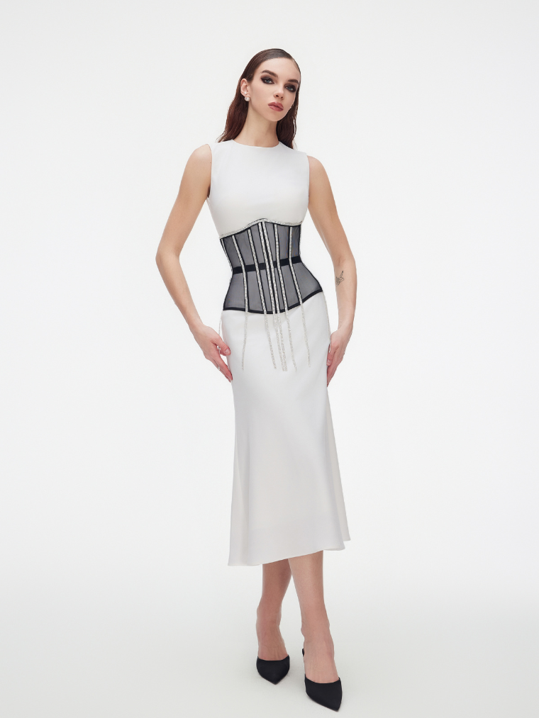 Precious Closet Cape Rhinestone Fringe Waist Corset Belt