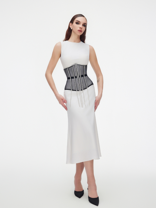 Precious Closet Cape Rhinestone Fringe Waist Corset Belt