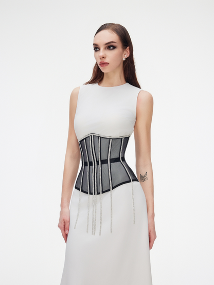 Precious Closet Cape Rhinestone Fringe Waist Corset Belt