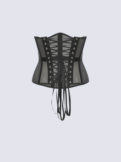 Precious Closet Black Mesh Lace-Up Underbust Corset Belt