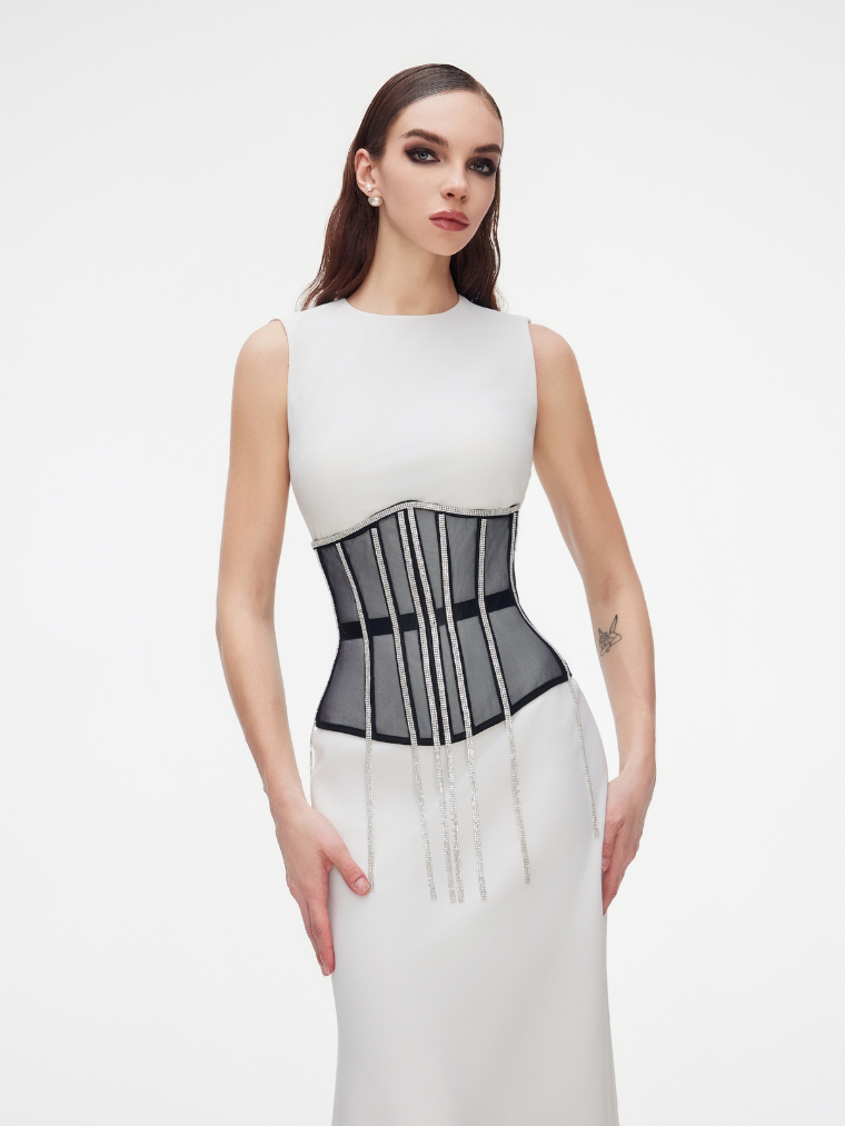 Precious Closet Cape Rhinestone Fringe Waist Corset Belt