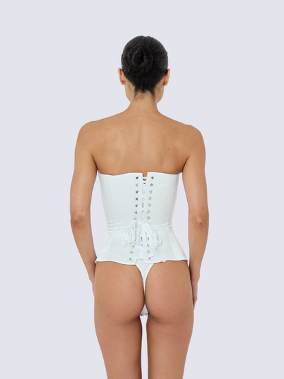 Precious Closet White Satin Strapless Corset Top
