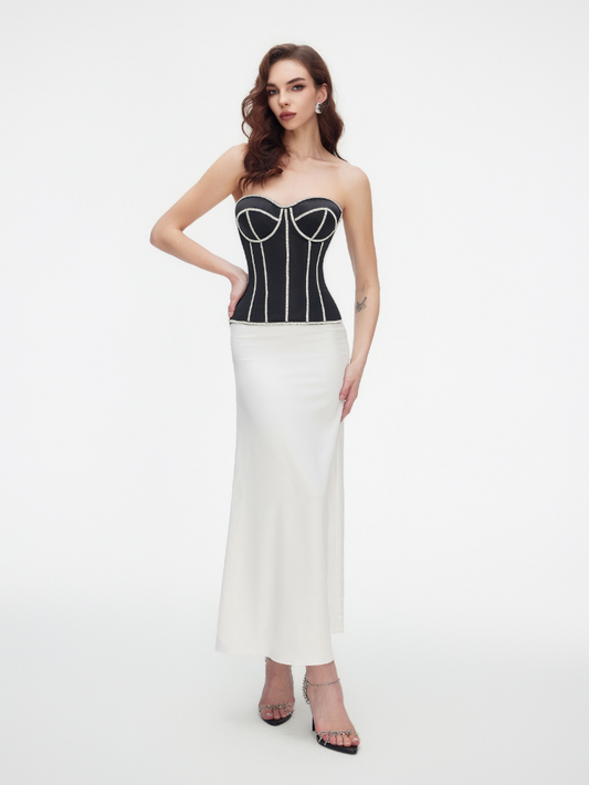 Precious Closet Black Rhinestone Trim Corset