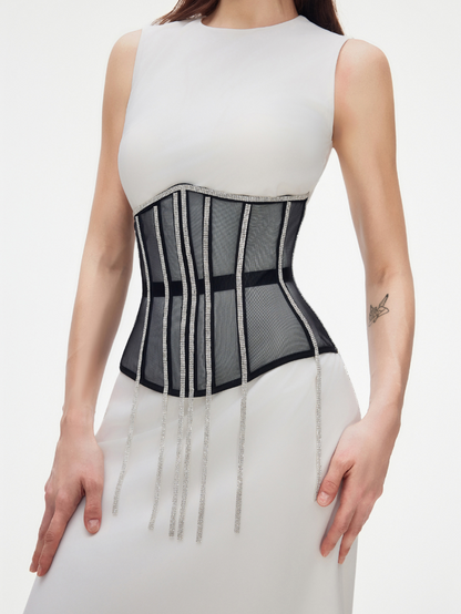 Precious Closet Cape Rhinestone Fringe Waist Corset Belt