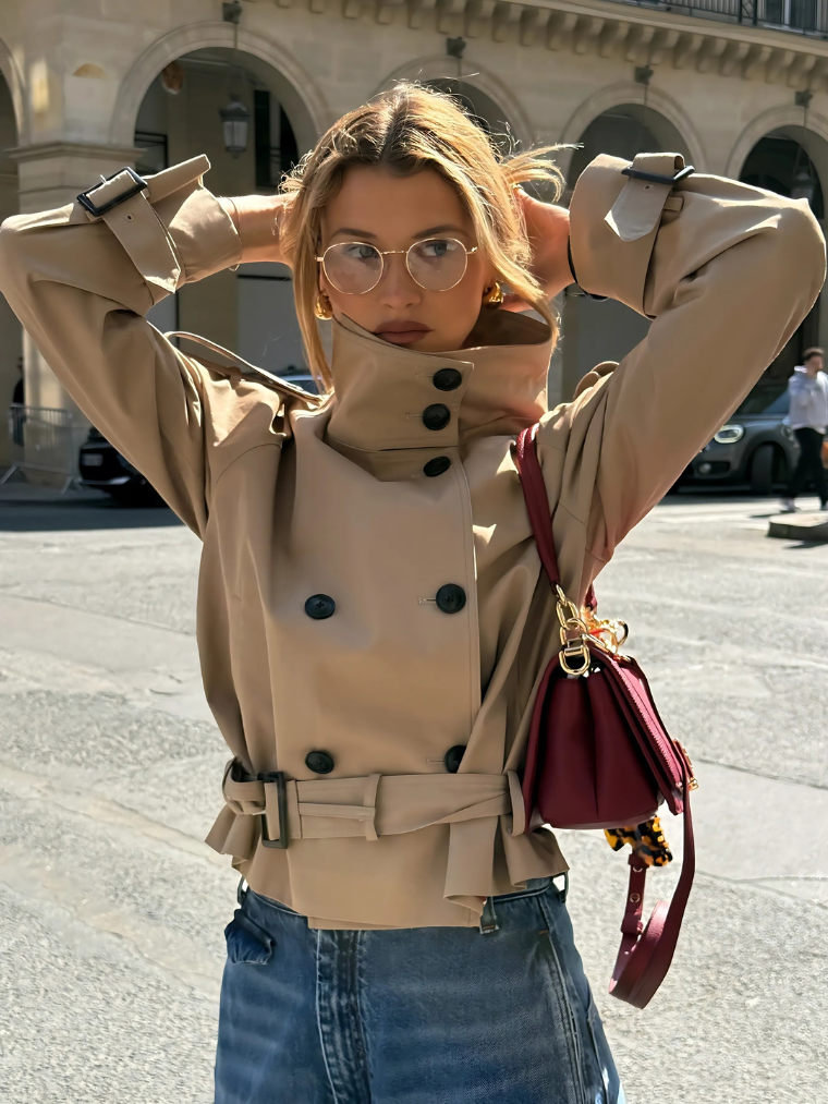 Precious Closet Cropped Belted Trench Coat Jacket