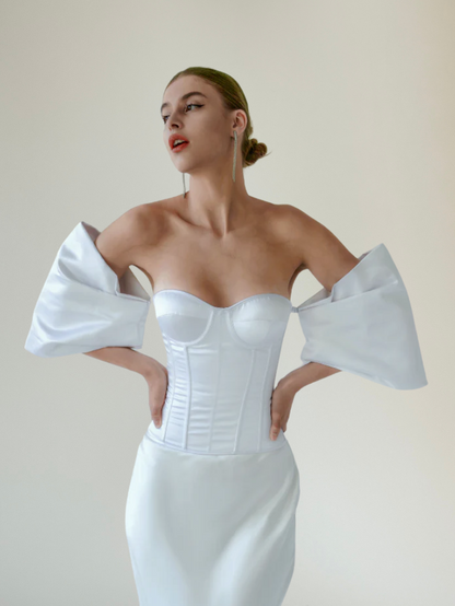 Precious Closet White Off-Shoulder Puff Sleeve Corset Top