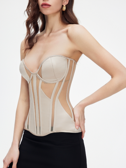 Precious Closet Mesh Insert Boned Sweetheart Corset Top