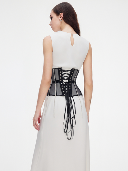 Precious Closet Cape Rhinestone Fringe Waist Corset Belt