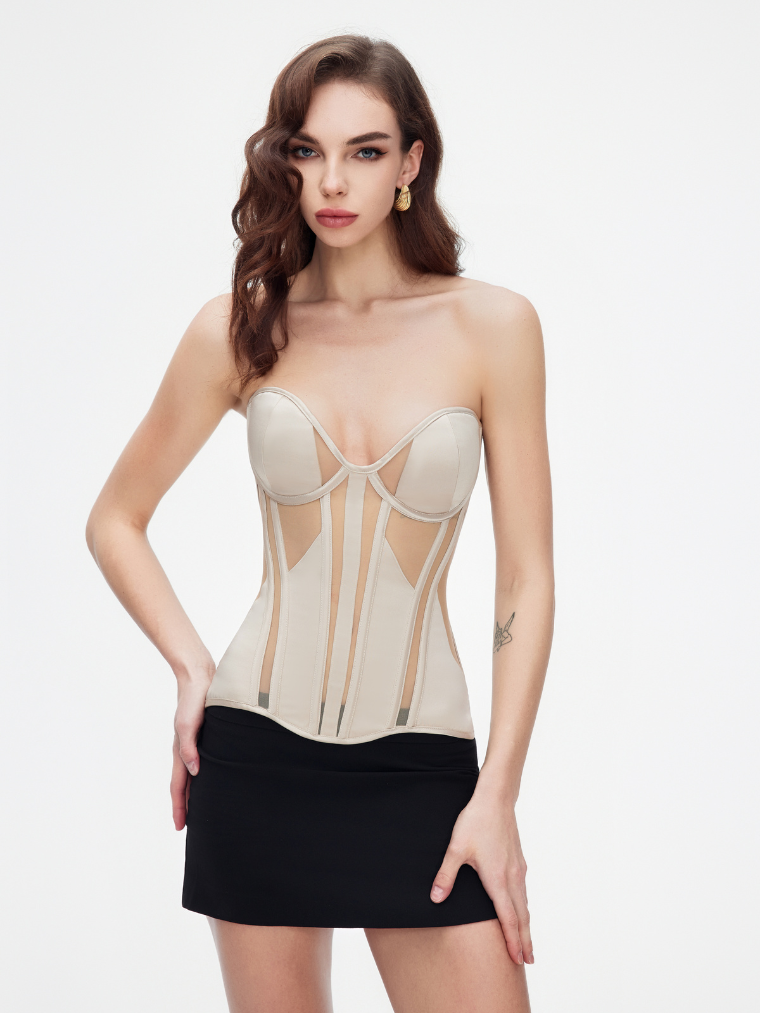 Precious Closet Mesh Insert Boned Sweetheart Corset Top