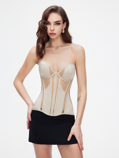 Precious Closet Mesh Insert Boned Sweetheart Corset Top
