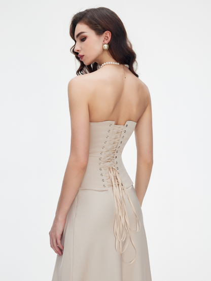 Precious Closet Satin Strapless Boned Fitted Corset Top