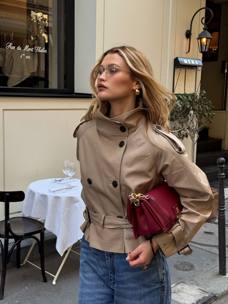 Precious Closet Cropped Belted Trench Coat Jacket