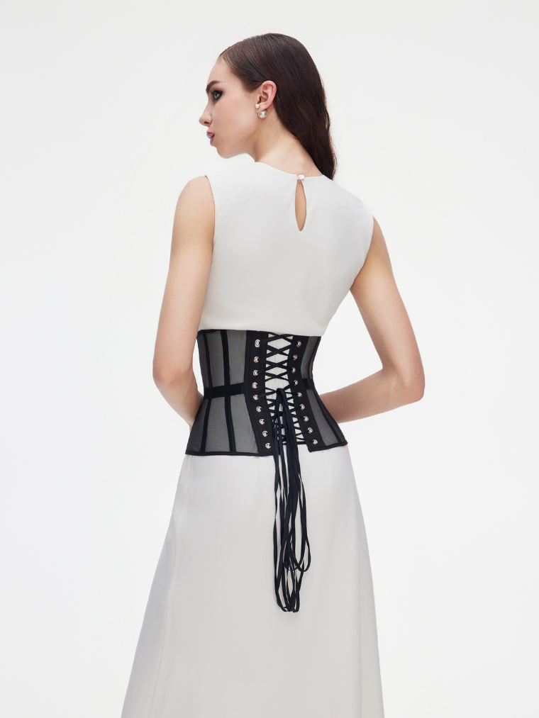Precious Closet Black Mesh Lace-Up Underbust Corset Belt
