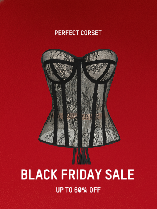 Precious Closet Nude Black Lace Sheer Boned Bustier Corset Top