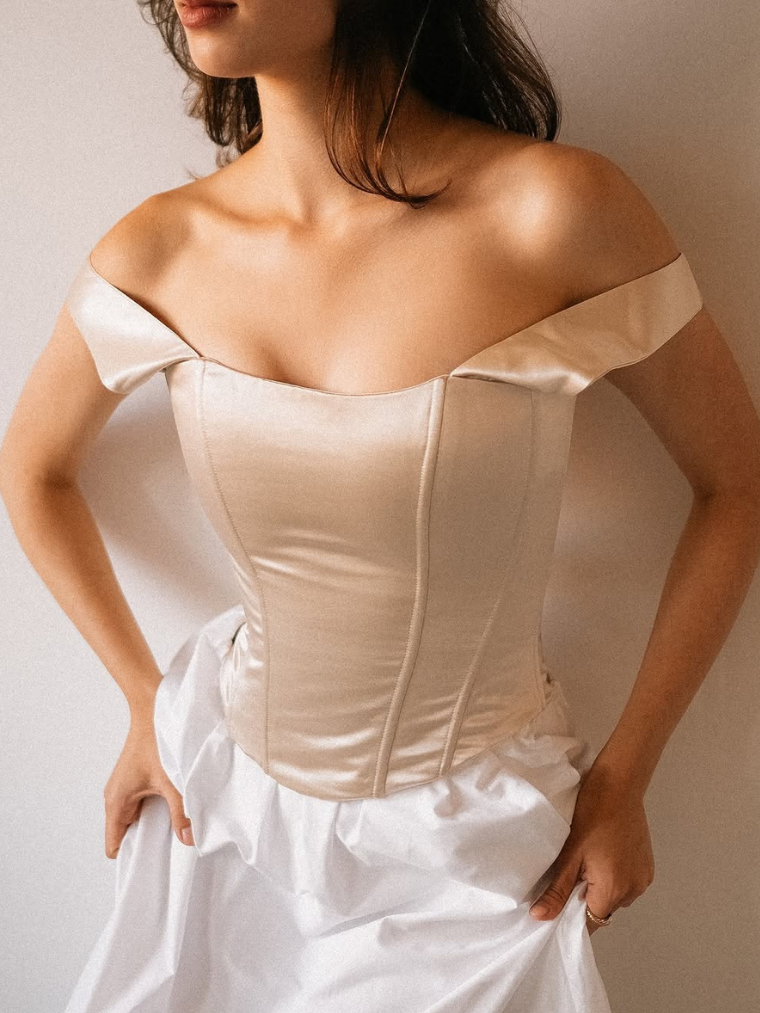 Precious Closet Beige Sia Satin Corset Top