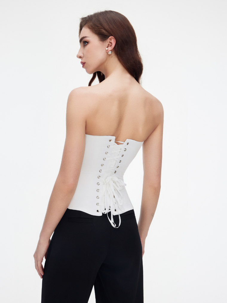 Precious Closet Satin Strapless Boned Fitted Corset Top