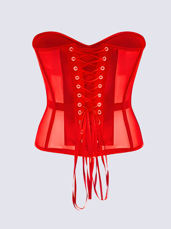 Precious Closet Sheer Mesh Boned Lace Up Corset Bustier Top