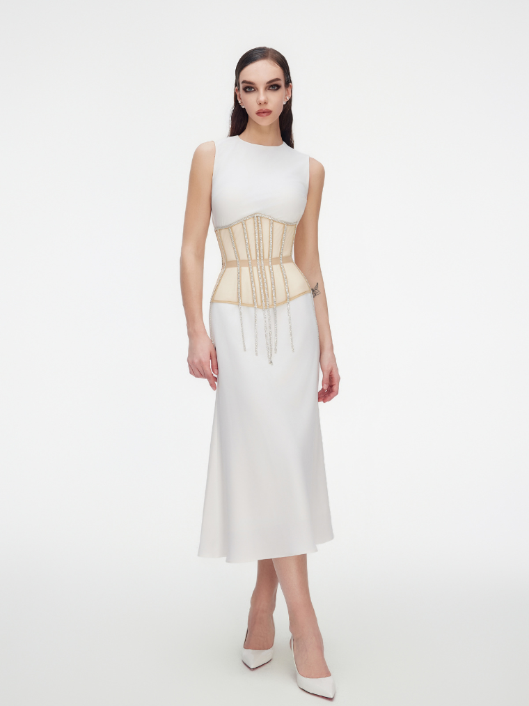 Precious Closet Cape Rhinestone Fringe Waist Corset Belt