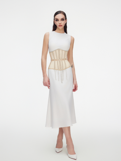 Precious Closet Cape Rhinestone Fringe Waist Corset Belt