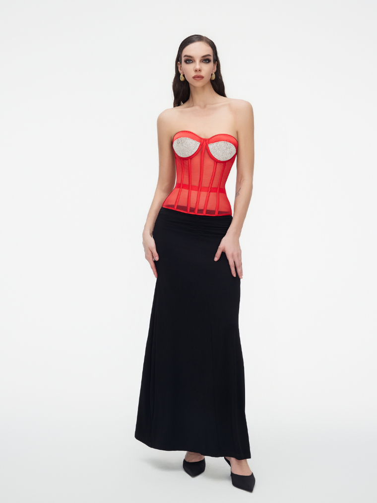 Precious Closet Rhinestone Red Corset Top