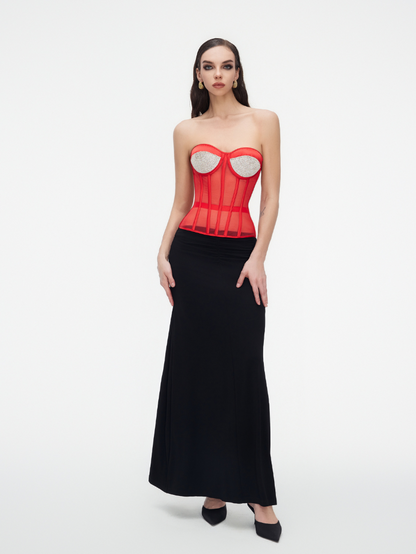 Precious Closet Rhinestone Red Corset Top
