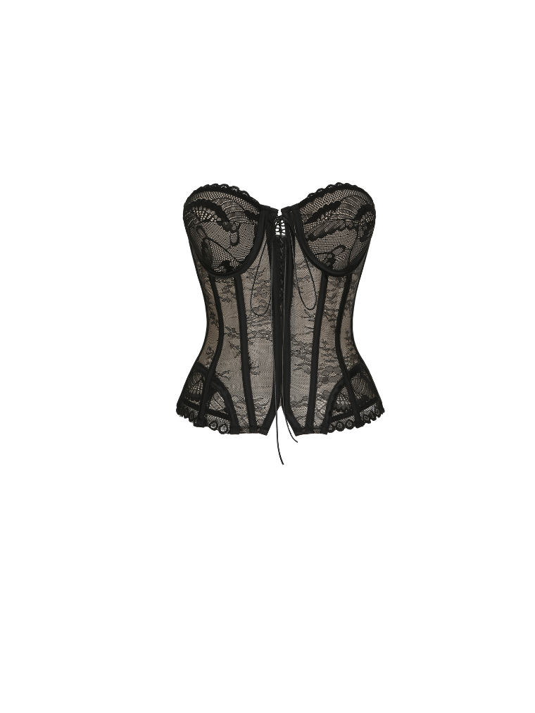 Precious Closet Black Sheer Lace Boned Sweetheart Bustier Top