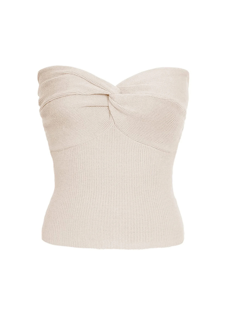 Precious Closet Ribbed Knit Twist Front Strapless Crop Top