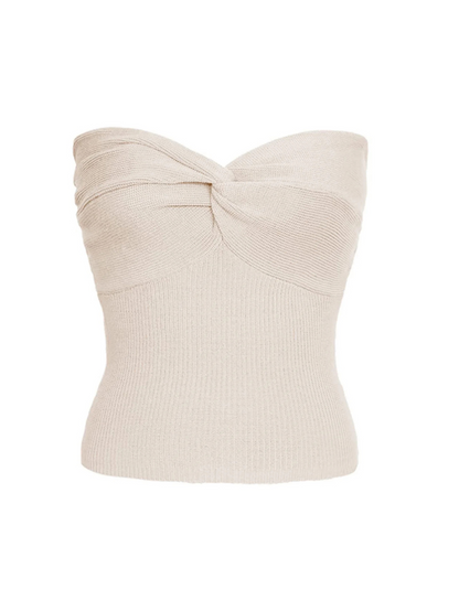 Precious Closet Ribbed Knit Twist Front Strapless Crop Top