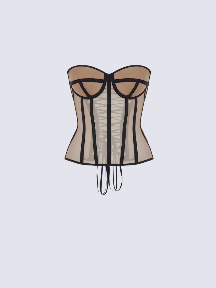 Precious Closet Beige Mesh Corset Top