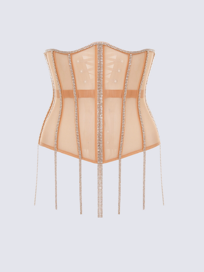 Precious Closet Cape Rhinestone Fringe Waist Corset Belt