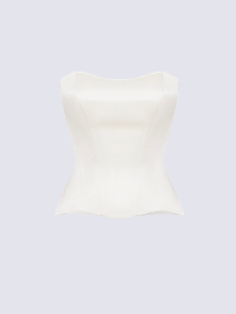 Precious Closet White Satin Strapless Corset Top