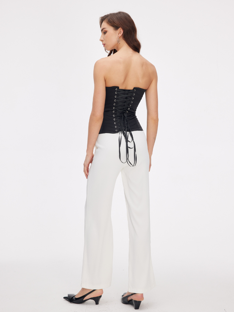 Precious Closet White High Waist Wide Leg Pants