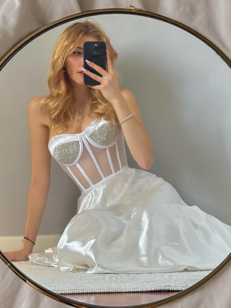 Precious Closet White Mesh Crystal Cup Bustier Corset