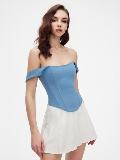 Precious Closet Blue Denim Off Shoulder Bustier Corset