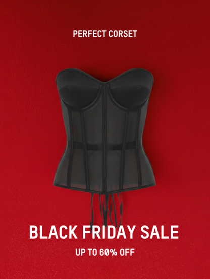 Precious Closet Black Sheer Mesh Boned Sweetheart Corset Top