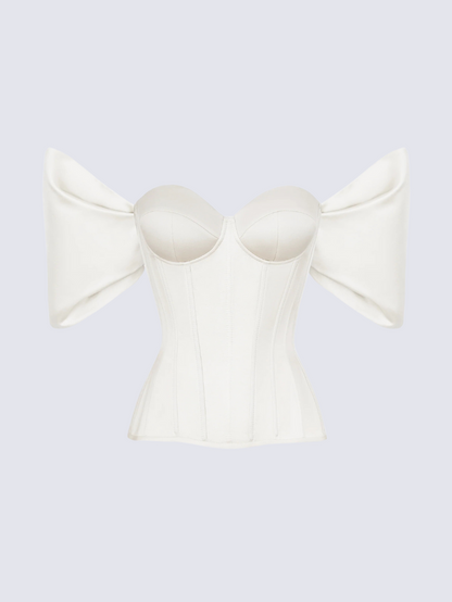 Precious Closet White Off-Shoulder Puff Sleeve Corset Top