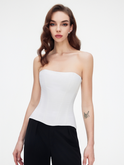 Precious Closet Satin Strapless Boned Fitted Corset Top