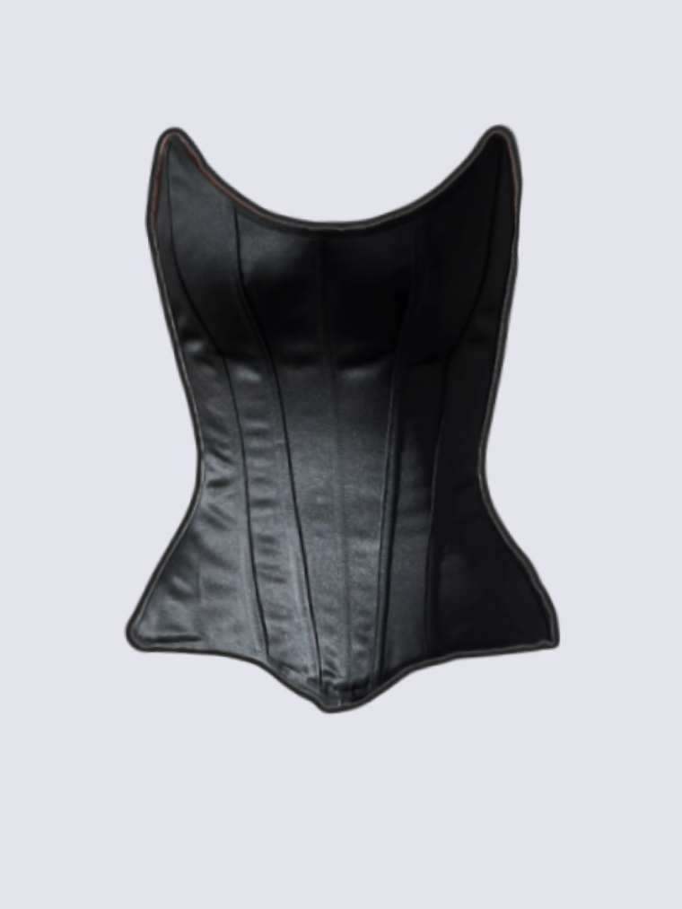 Precious Closet Black Strapless Ruched Satin Corset