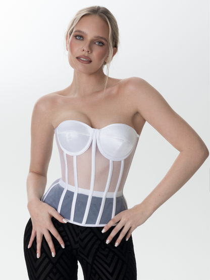 Precious Closet Black Sheer Mesh Boned Sweetheart Corset Top