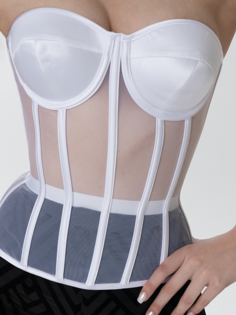 Precious Closet Black Sheer Mesh Boned Sweetheart Corset Top