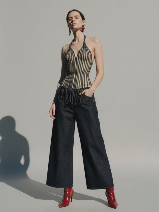 Precious Closet Tassel Halter Neck Corset Top